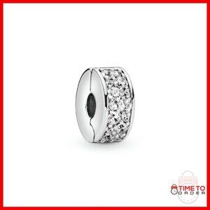 Sterling Silver Cubic Zirconia Clip Charm Bracelet Sparkling Women's Jewelry